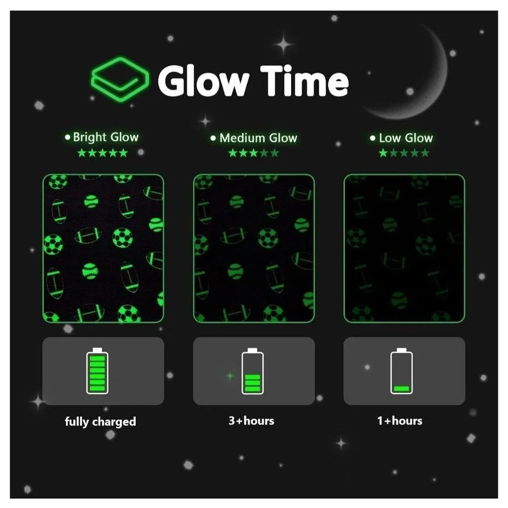 NEW Soccer Football Baseball Glow in the Dark Throw Blanket, Size 50in. x 60in.